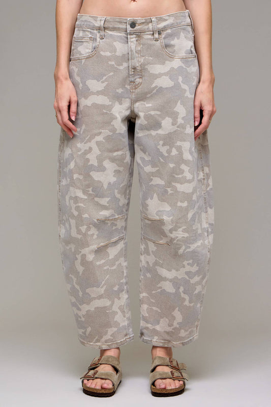 Hideout Tan Camo Cropped Barrel Jeans