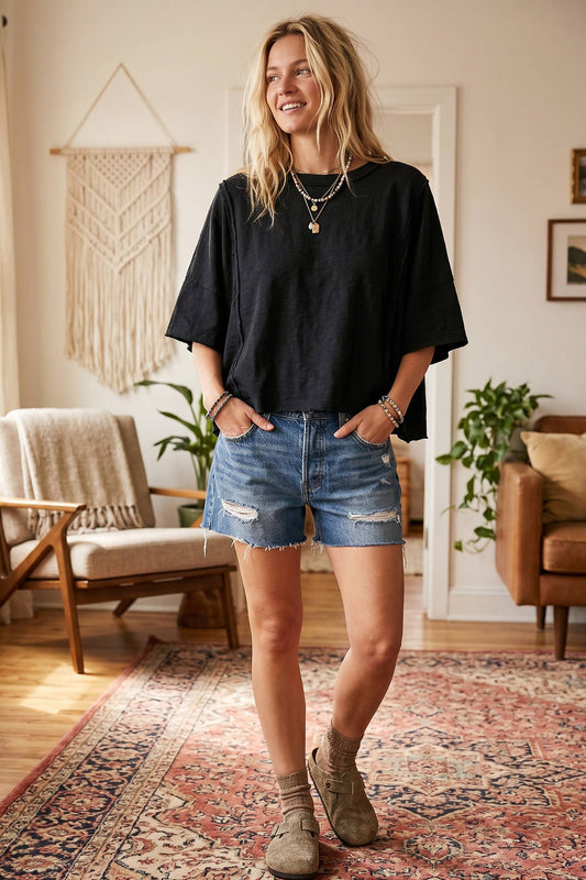 Living Easy Raw Edge Oversized Tee