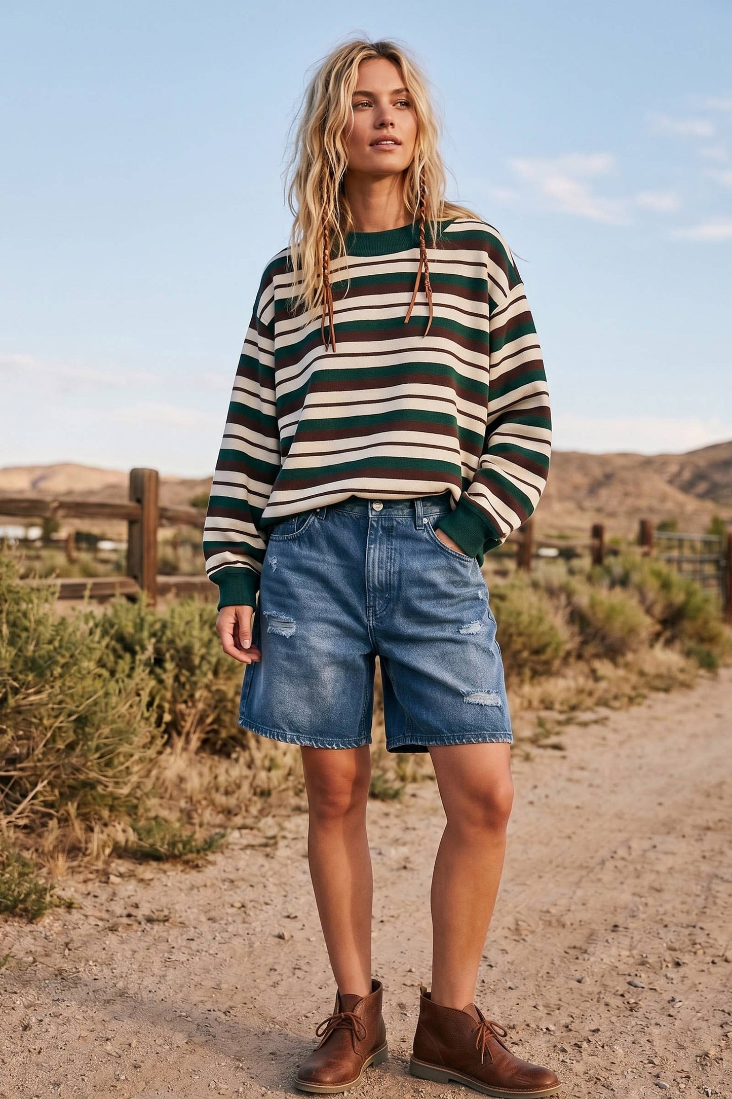 Fall In Line Oversized Striped Sweatshirt