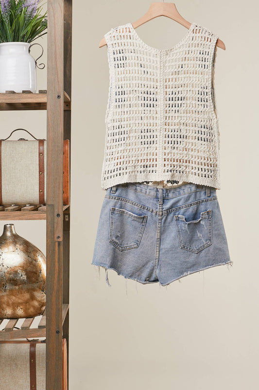 CROCHET STYLE TANK SWEATER TOP