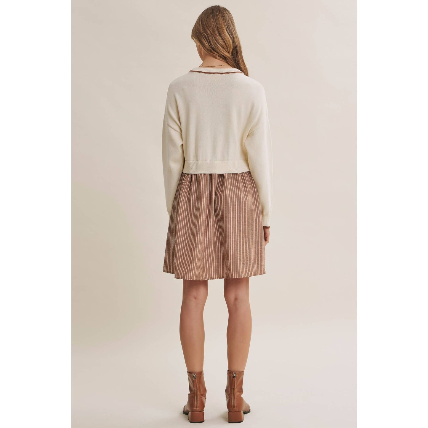 GOLDEN FIELDS LAYERED CONTRAST TWOFER STRIPE MINI DRESS