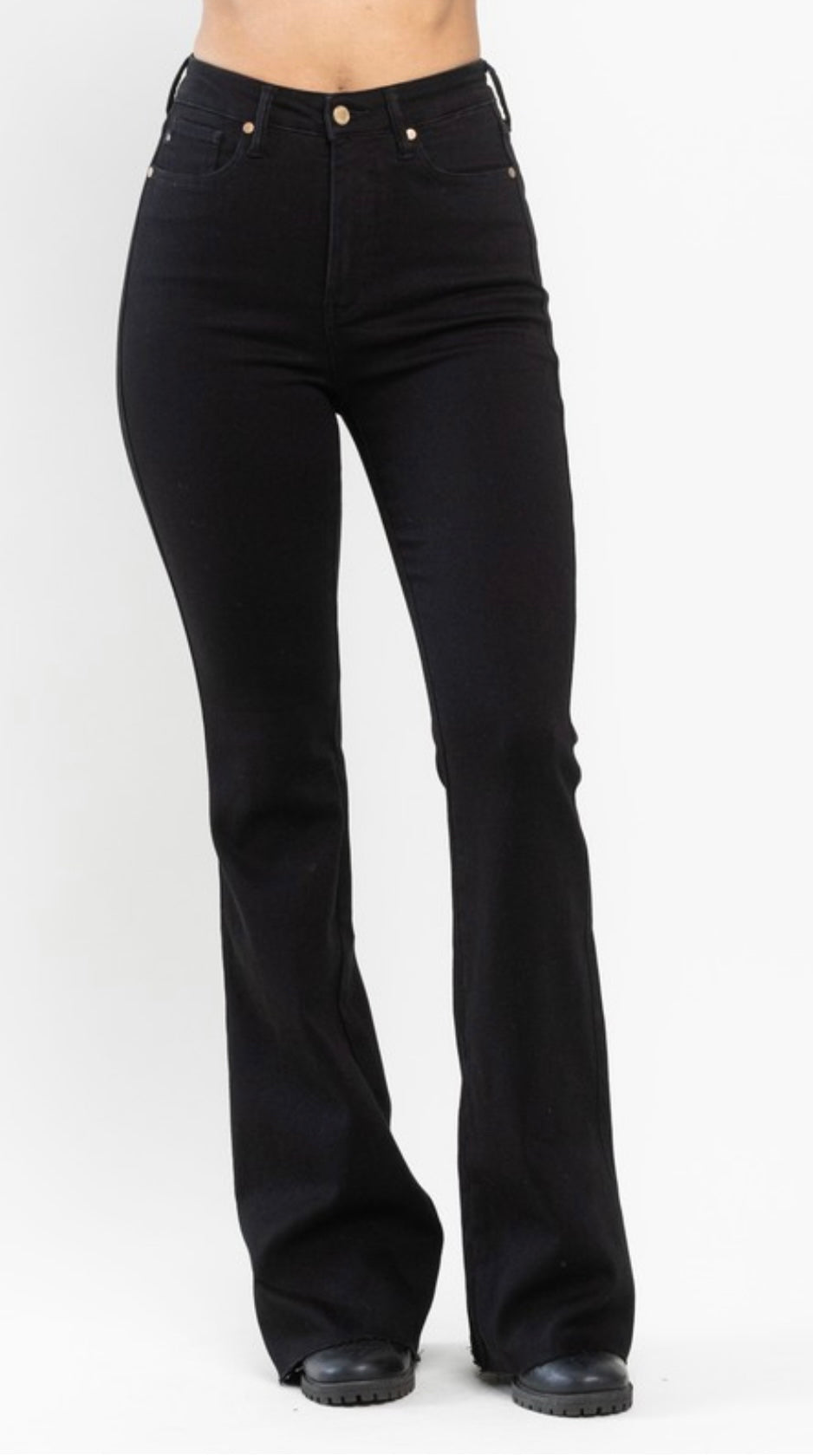JB Tummy Control Black Cut Hem Flare Jeans on
