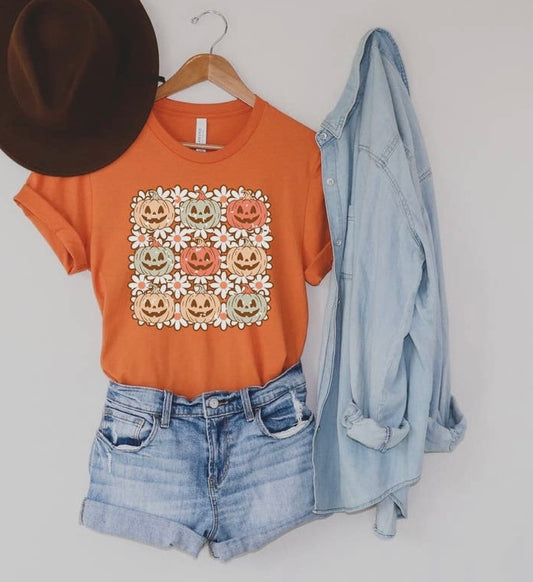 Orange Floral Pumpkin Graphic Tee