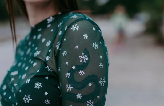 Snowflake Foil LS Mesh Top