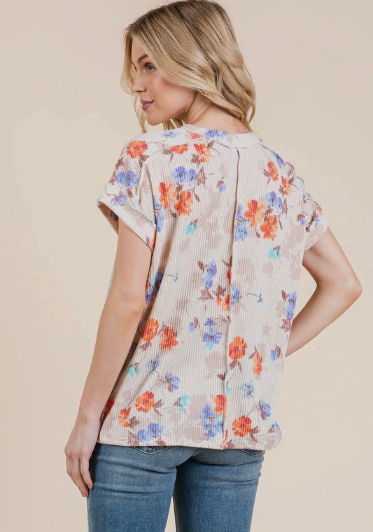 I Can Buy Myself Flowers Floral Ribbed Top