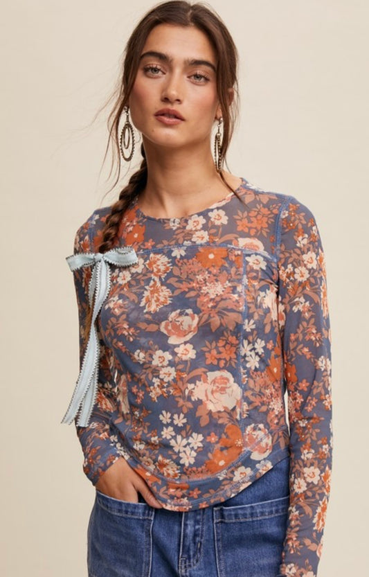 Flirting With Fall Floral Print Layering Mesh Top