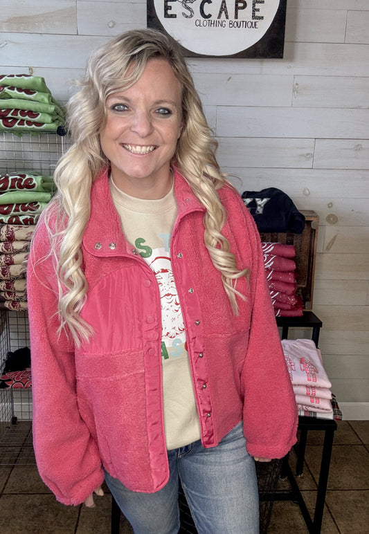 Solid Snap Button Fleece Jacket