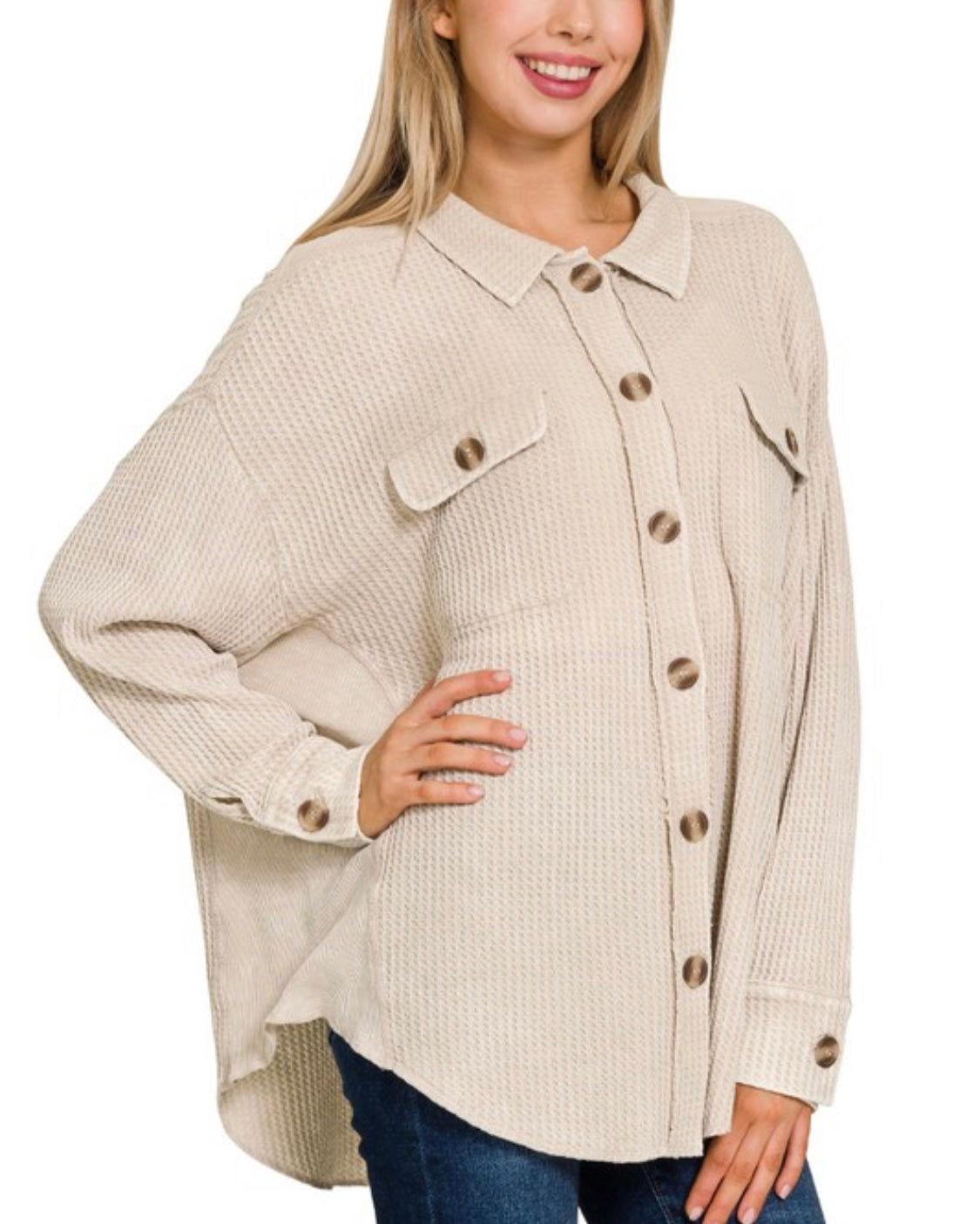 Acid Wash Oversized Waffle Shacket