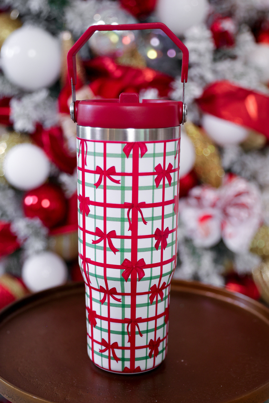 Merry Little Bow Plaid Travel Tumbler