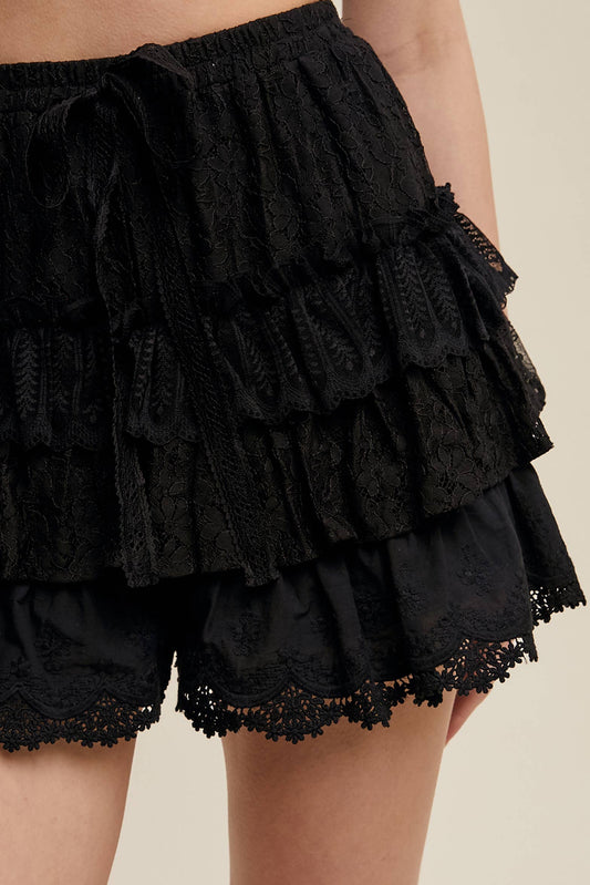 Ruffled Romance Lace Tiered Shorts