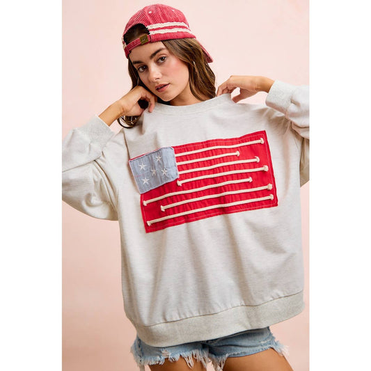 Liberty Lane American Flag Patch Top