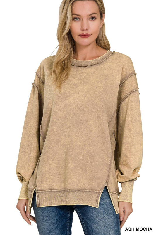 Couch Club Acid Wash French Terry Exposed Seam Sweatshirt