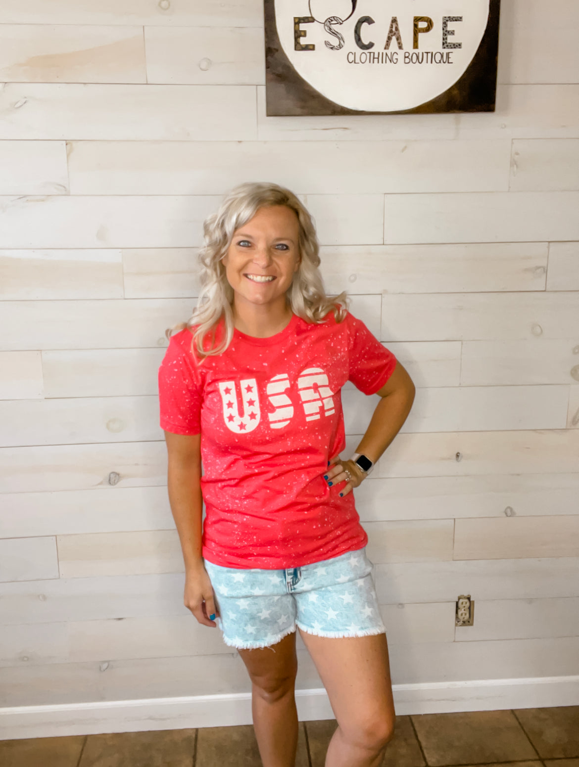 Red Bleached USA Tee