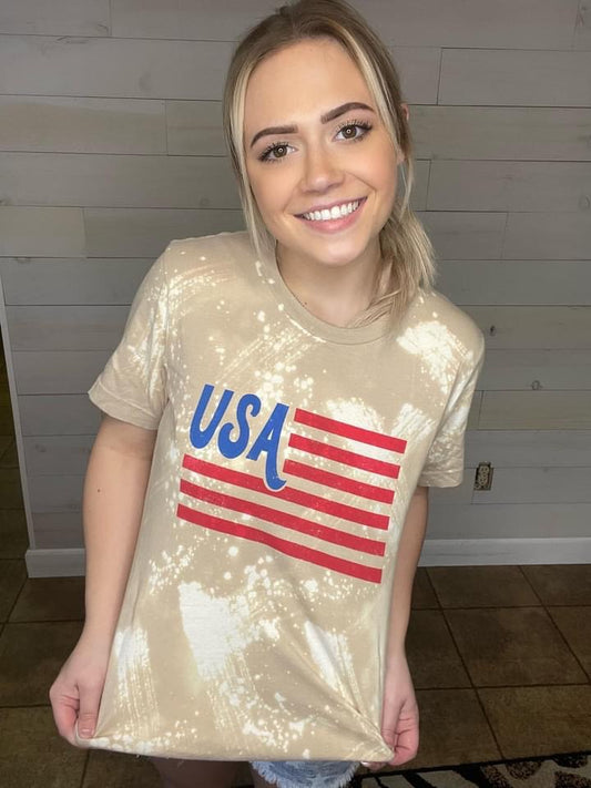 Tan Bleached Flag Tee