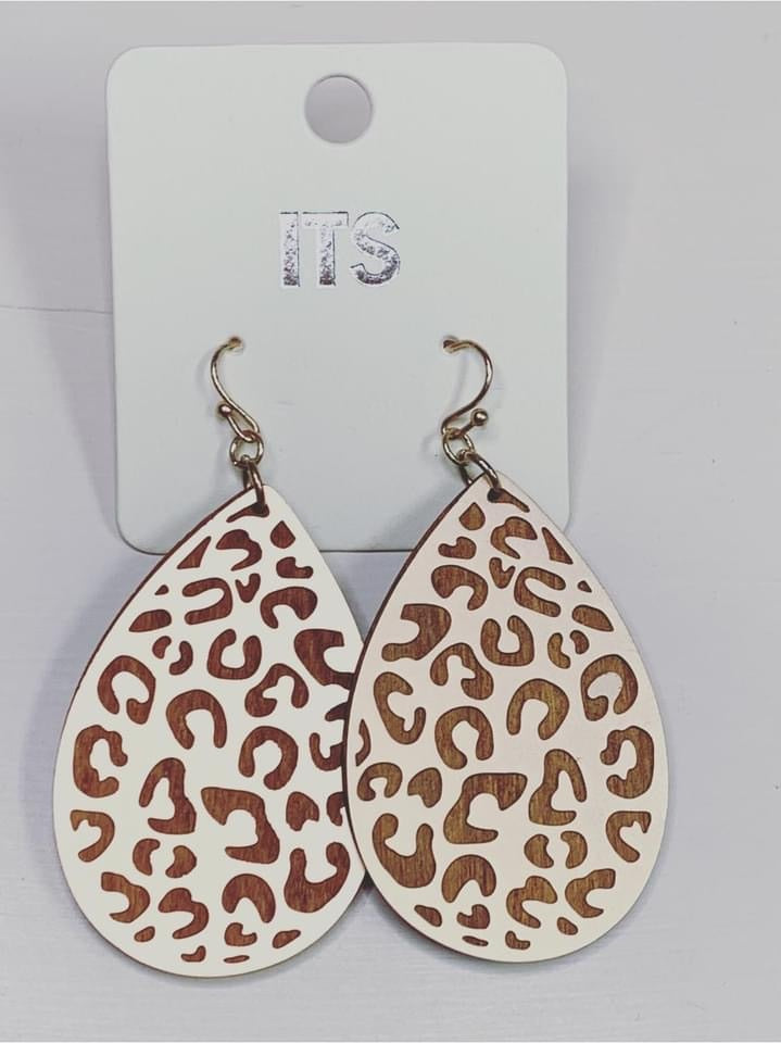 Wooden Leopard Earrings