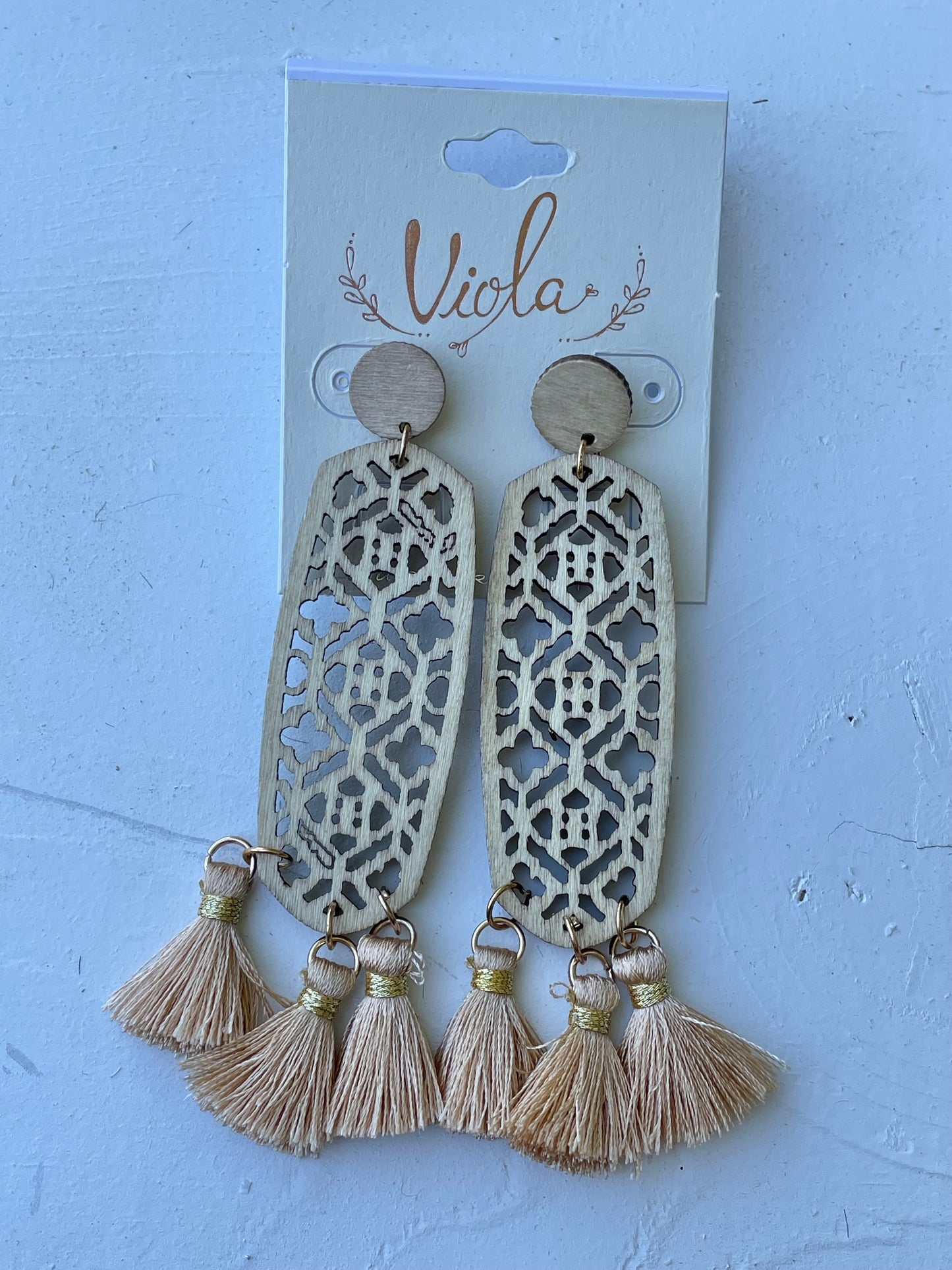 Natural Wooden Tassel Earrings