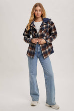 Load image into Gallery viewer, Wrapped in Warmth Button Down Contrast Hooded Plaid Jacket/Shacket