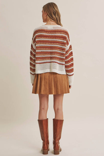 SUNSET DRIVE RELAXED FIT AIRY OPEN-KNIT CROCHET SWEATER