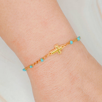 Dainty Color Dots Chain Cross Bracelet