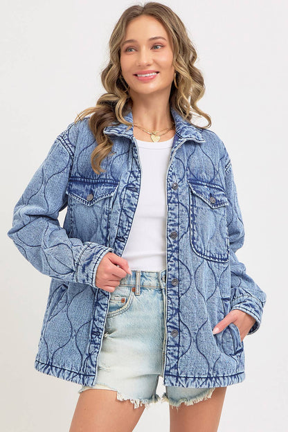 Stitched to Perfection Oversized Quilted Denim Jacket