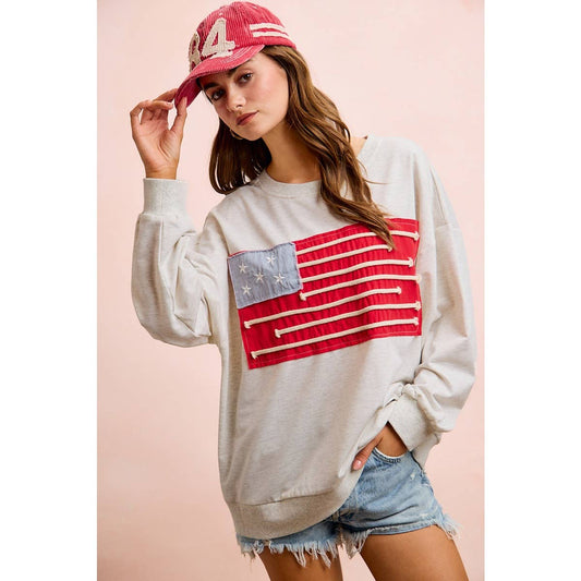 Liberty Lane American Flag Patch Top