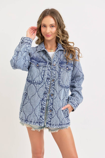 Stitched to Perfection Oversized Quilted Denim Jacket
