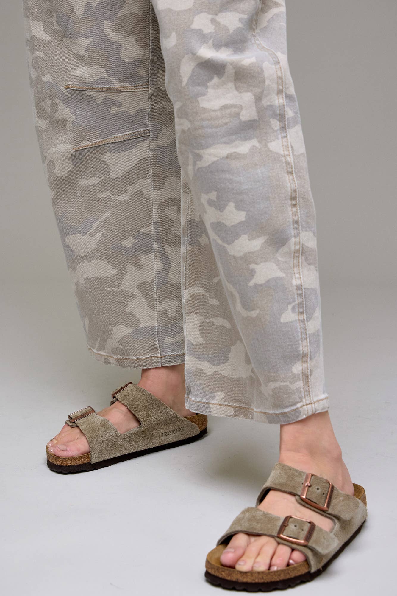 Hideout Tan Camo Cropped Barrel Jeans