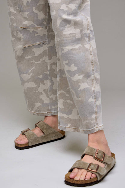 Hideout Tan Camo Cropped Barrel Jeans