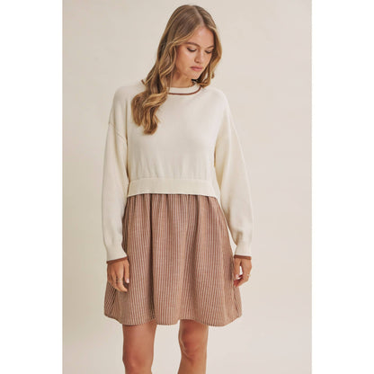 GOLDEN FIELDS LAYERED CONTRAST TWOFER STRIPE MINI DRESS