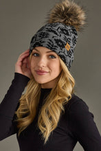 Load image into Gallery viewer, Gray &amp; Black Floral Pattern Pom Hat