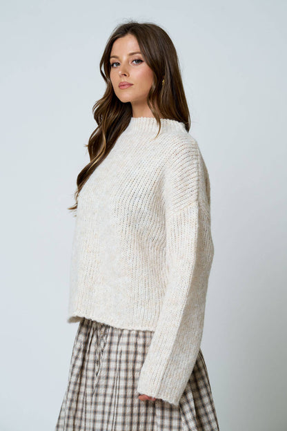 MOCK NECK LONG SLEEVE OVERSIZED KNIT SWEATER