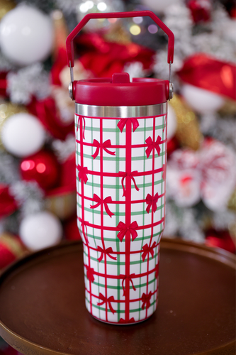 Merry Little Bow Plaid Travel Tumbler