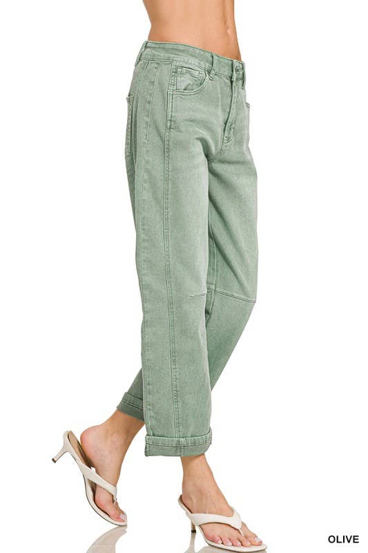 Splash of Color Barrel-Leg Cropped Denim Pants