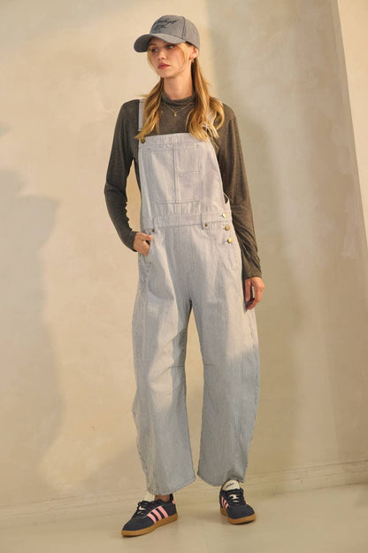 Pinstriped Barrel-Leg Overalls