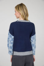 Load image into Gallery viewer, Mix &amp; Match Checkered Denim Sleeve Knit Sweater