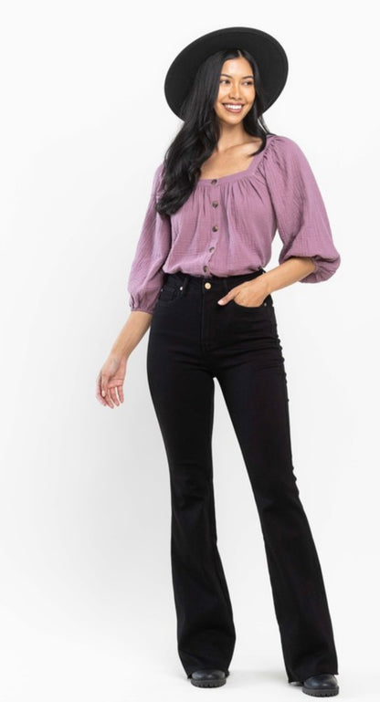 JB Tummy Control Black Cut Hem Flare Jeans  on