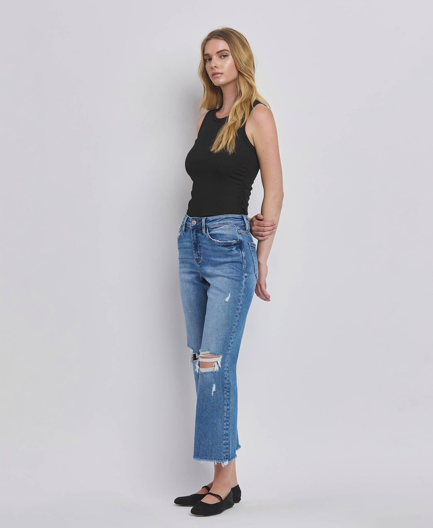 Warmer Days Ahead High Rise Distressed Crop Straight Jeans