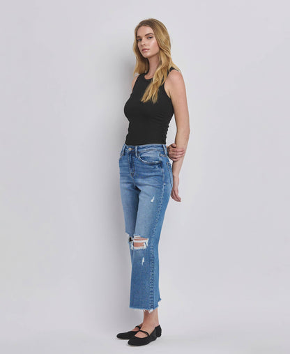 Warmer Days Ahead High Rise Distressed Crop Straight Jeans