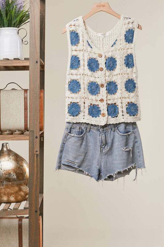 CROCHET STYLE TANK SWEATER TOP