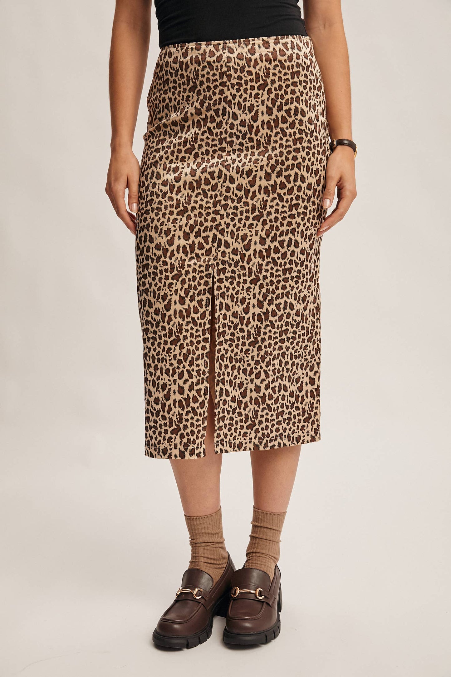 Wild Side Leopard Print Satin Midi Skirt
