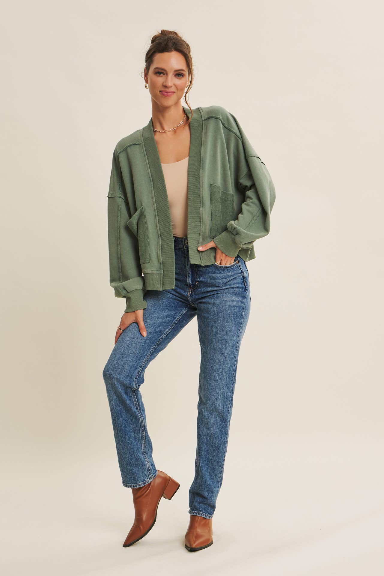 COZY FAVORITE MINERAL-WASHED FRENCH TERRY CARDIGAN
