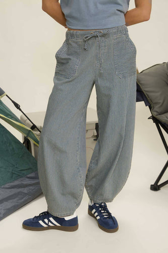 STRIPE DENIM PARACHUTE PANTS