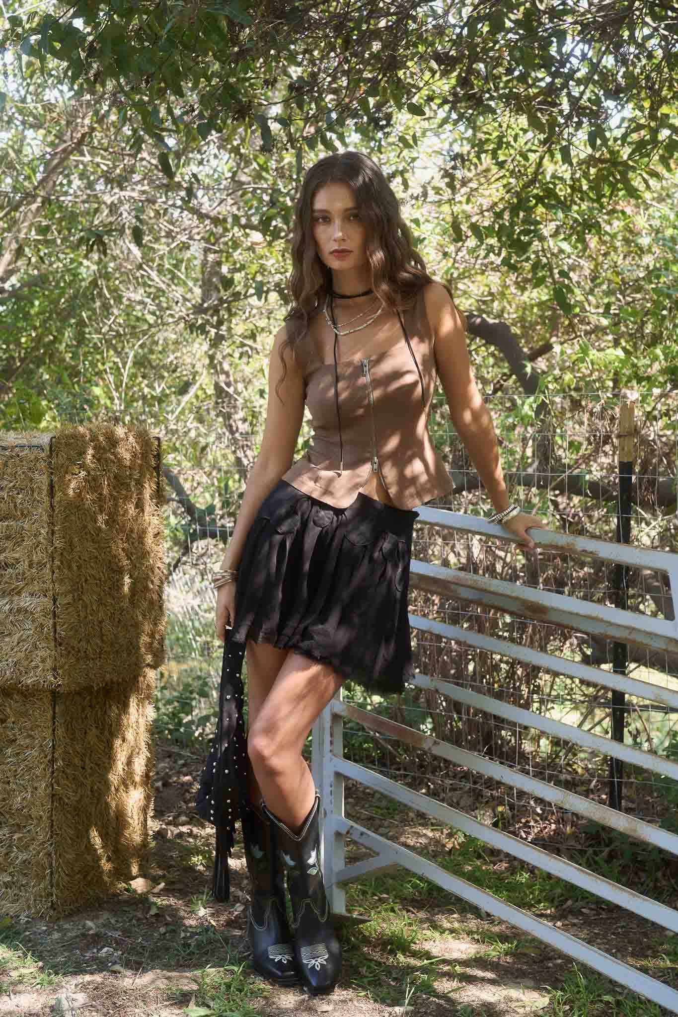 Livin’ on the Edge Zip- Front Square Neck Sleeveless Top