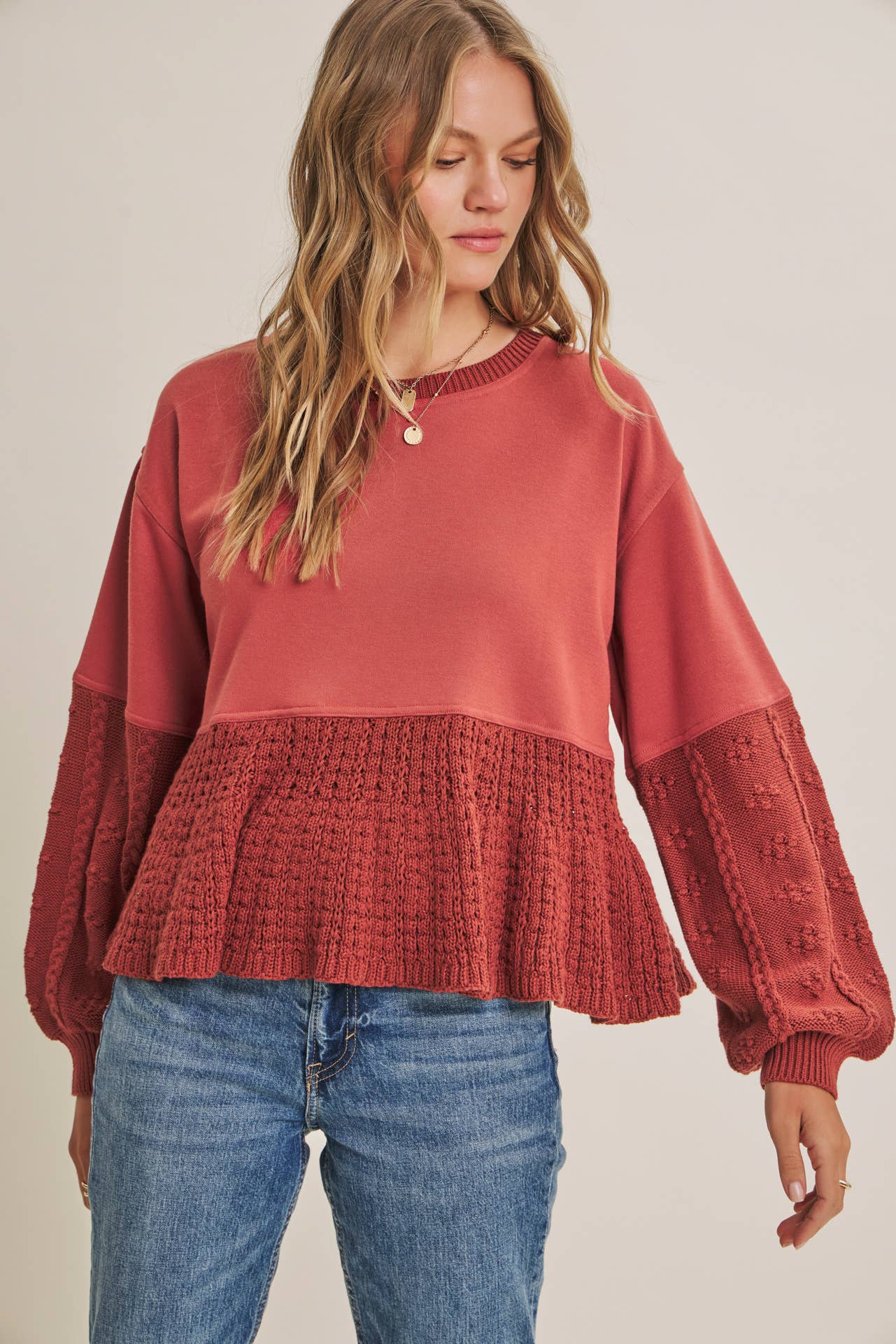 SOFT AUTUMN MIXED MEDIA SWEATER PANEL SWEATSHIRT