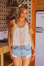 Load image into Gallery viewer, Bows Before Bros Tie Front Lace Trimmed Tank Top