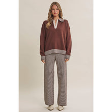 Load image into Gallery viewer, COZY CABIN PINSTRIPE HENLEY POLO SWEATER TOP