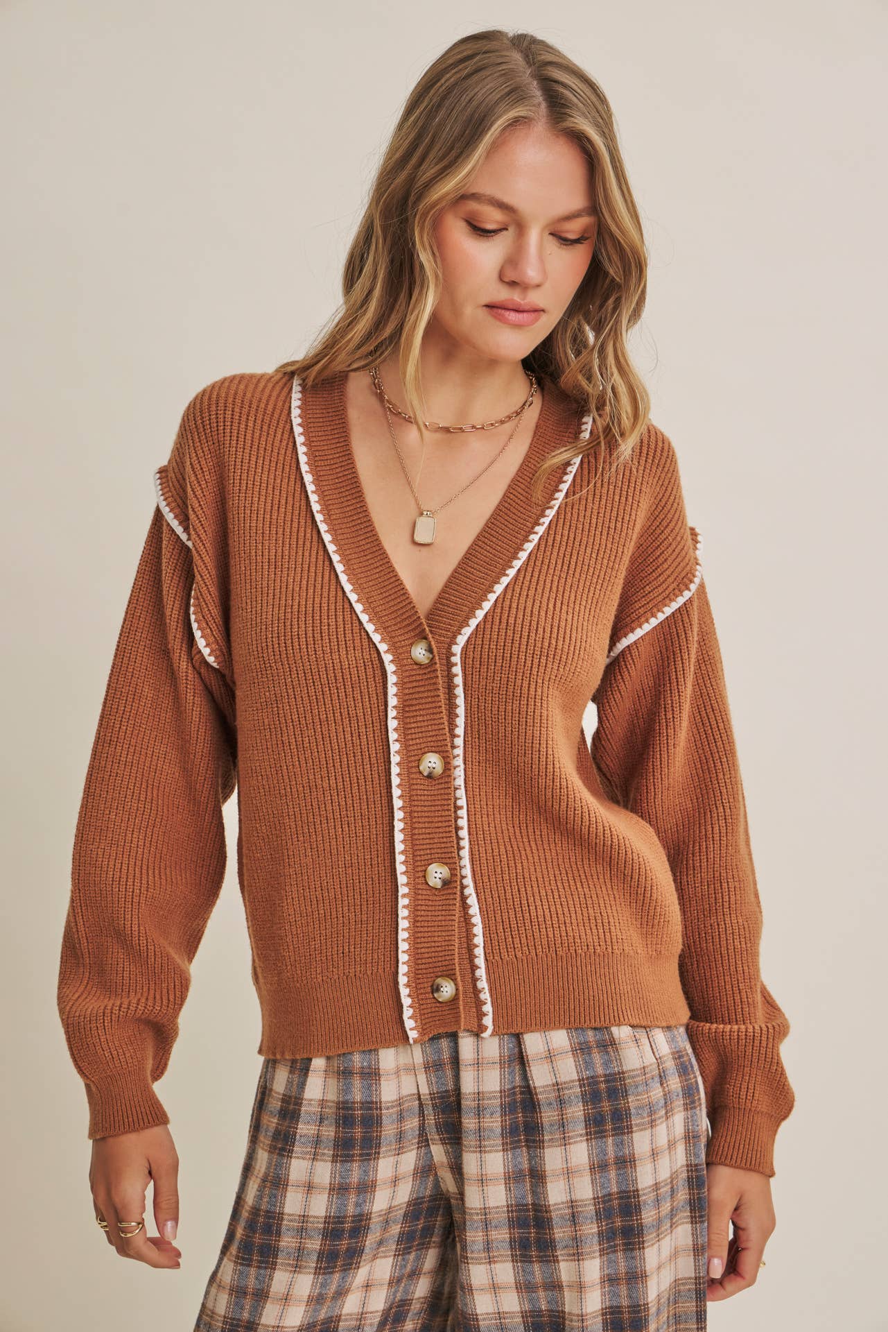 EVERYDAY COZY LAYERS CONTRAST STITCH BUTTON-DOWN CARDIGAN