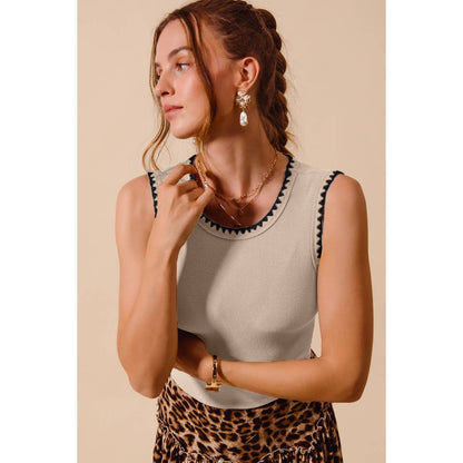 RIB SLEEVELESS TANK TOP EMBROIDERY DETAIL
