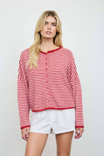 Load image into Gallery viewer, STRIPE RAW EDGE DROP SHOULDER KNIT CARDIGAN