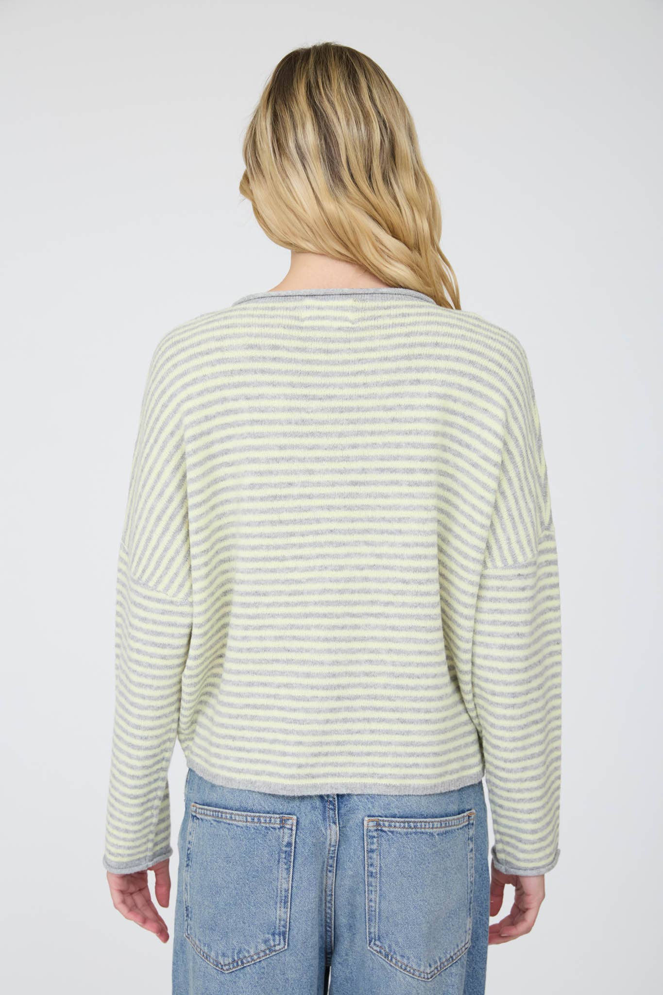 STRIPE RAW EDGE DROP SHOULDER KNIT CARDIGAN